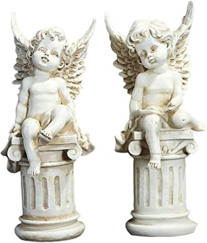 Duiaynke 2 Stück Gartenfiguren Römische Säule Foto Requisiten Ornament Engel Statuen Skulpturen Dekor für Outdoor Terrasse Landschaftsbau Brunnen Teich