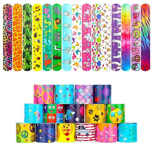 UKOFEW Bracciali Bambini, 30 Pezzi Braccialetti Slap Gadget Compleanno, a Scatto Regalini Fine Festa