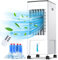 Evaporative Air Cooler, 4-IN-1 Portable Air Conditioner 8L Space Cooler Humidifier Air Purifier Cooling Fan,1-8H Timer, 60W, 3 Modes, W/Remote Control & 4 Ice Box for Room, Office, Kitchen