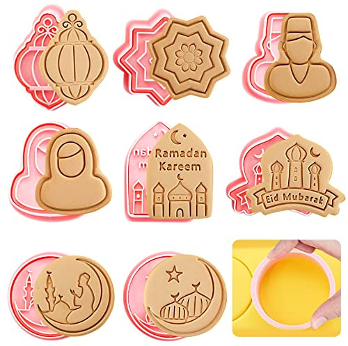 Eid Mubarak Juego de cortadores de galletas,3D Ramadán Eid Mubarak Galleta MoldeHerramientas,Molde de galletas de PP para Eid,Cortador de Galletas Eid,Plástico Reutilizable Moldes
