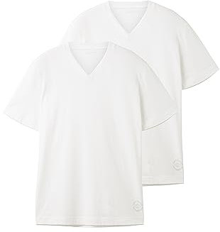 TOM TAILOR Pack de Dos Camisetas de Algodón Con Cuello de Pico Pack de dos camisetas de algodón con cuello de pico, Hombre, Blanco (20000-blanco), 3XL