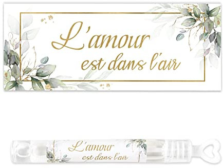 50Pcs Etiquettes Bulles Mariage Stickers Romantique Adhésive Imperméable Autocollant Bouteille Bulle Savon Flacon Décoration pour Fête Anniversaire Fiançailles L’amour est dans l’air