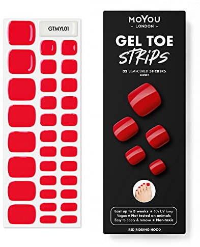 MOYOU LONDON Semi Cured Gel Nail Strips, 32 Pcs. Gel Wraps, Easy Apply & Remove for Salon-Quality Pedicure, Works with Any Nail Lamps