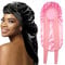 2Pcs Bonnets for Black Women, Large Long Satin Bonnet for Braids and Sleeping, Silk Cap With Stretchy Tie Band for Long Curly Hair (Black & Pink)