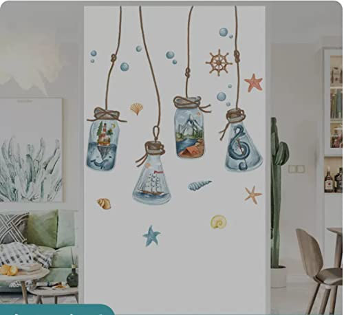 Fensterfolie Selbsthaftend Blickdicht Glasflasche mit Meerblick Sichtschutzfolie Fensterfolie Anti-UV Dekorfolie Statisch Fensteraufkleber für Wohnzimmer Küche Büro (60x200 cm)
