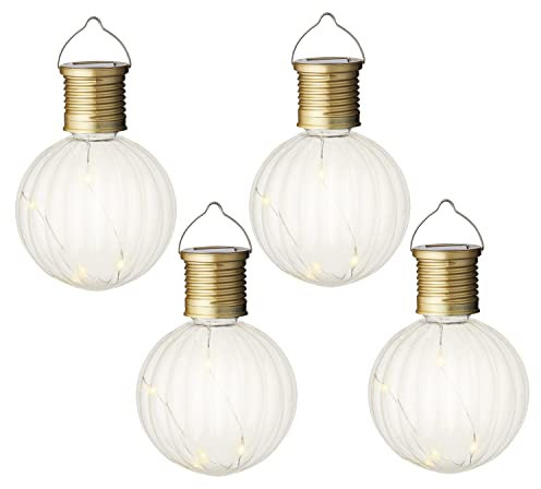 LED Solar Glühbirnen GLOW Kugelleuchten Mini Glühbirnen 4 warmweißen LED an Drahtlichterkette für Garten Balkon Terrasse mit Lichtsensor H: 11cm, D: 8cm Gartenbeleuchtung Solar Glühlampen (4er Set)