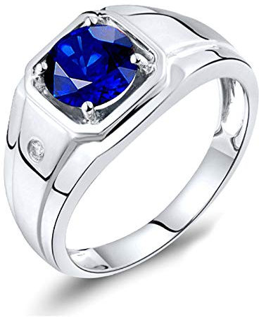 Lieson 18 Karat Weißgold Ring Herren, Eheringe für Männer Elegant Rund 1ct Saphir mit Diamant Verlobung Ringe Weißgold Gr.69 (22.0)