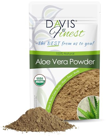 Davis Finest Poudre d'aloe vera bio 250 g, 100 % pure feuille d'aloe vera naturelle, cheveux et peau, ayurvédique, masque facial