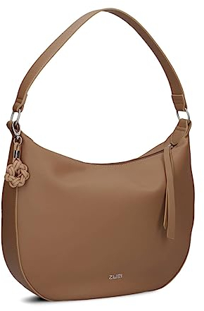 Zwei Damen Schultertasche Yuna YU110 Moon-Bag 6 Liter klassisch elegante Hobo-Bag mit Blümchen-Anhänger und Schlüsselband, innen 3 Fächer, extra langes Zipper-Band, hochwertiges Kunstleder (hazel)