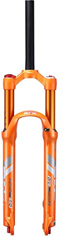 Forcella ammortizzata MTB 26 27,5 29 pollici tubo dritto, lega di magnesio 1-1/8 blocco manuale freno a disco mountain bike Air Fork Travel 120 mm (dimensioni: 27,5 pollici, colore: arancione)