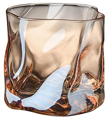 Mokylor 1/2 vasos de whisky irregulares, 10 onzas de fondo grueso, cristalería antigua para beber roca, vasos de cóctel modernos y coloridos para ron, taza de jugo Bourbo (ámbar, 2 piezas)