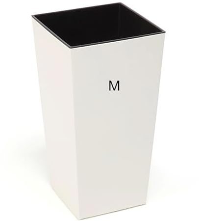 Macetero alto brillante con inserto alto (crema, M-36 cm)