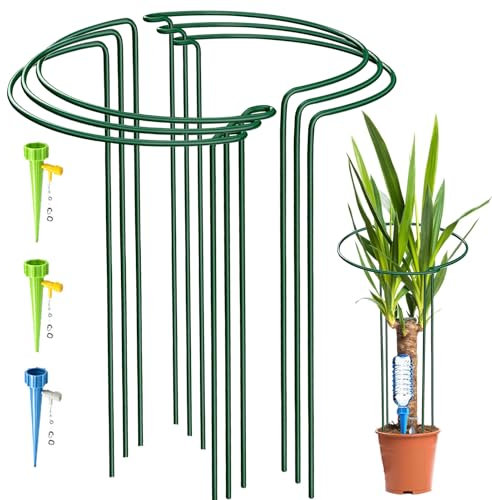 KAZITOO 6 Stück große 60cm hohe Bogen Pflanze Stützpfähle, 4mm starker Metallgarten unterstützt grüne halbrunde Blume Reifen mit 3 Selbst Gießspitzen für Pfingstrosen, Hortensien, Monstera(60x30cm)