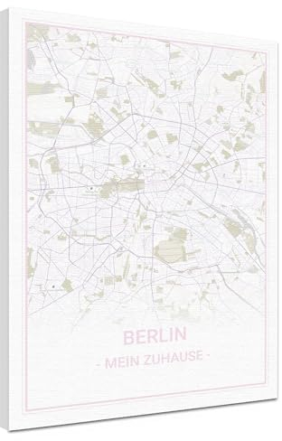 LANA KK - Stilvolle, Stadtkarte BERLIN Leinwandbild, deutsch beschriftet - Koordinaten Straßenkarte Stadtplan als Wandbild Landkarte XXL geometrisch (Berlin - White, 60 x 80 cm)