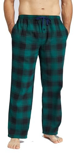 Jveyvth Herren Pyjamahose Flanell Baumwolle kariert Schlaf & Lounge Hose, PJ Hose mit Taschen und Knopfleiste