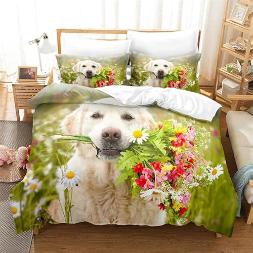 NDXRWDZR Bettwäsche 220x240 WeißEr Labrador Retriever Bettwäsche-Set mit Reißverschluss Schließung für Erwachsene Kinder Weicher Atmungsaktive Mikrofaser Bettbezug + 2 Kopfkissenbezug 80x80 cm
