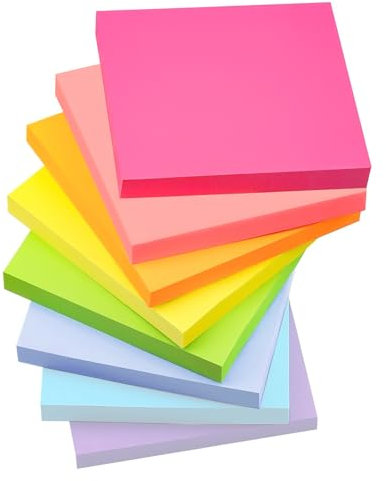 Annvchi Haftnotizen, 76 mm x 76 mm, 8 Farben, 100 Blatt pro Farbe, Sticky Notes, Klebezettel, Einfach zu Schreiben und Aufzukleben, Wiederverwendbar, Geeignet für Zuhause, Schule und Büro