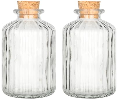 Magic Season Lot de 2 bouteilles décoratives rondes en verre à rayures verticales (5 oz)