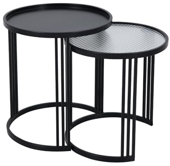 SVITA LADAR 2er Set Beistelltische Couchtische Kaffeetische Nachttische klein rund modern Wohnzimmer Schlafzimmer Flur Schwarz