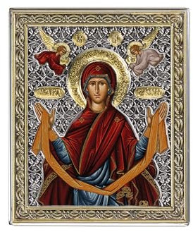 Heiliger Gürtel von Theotokos handgefertigte Ikone auf Leinwand vom Berg Athos (11 x 9 cm)
