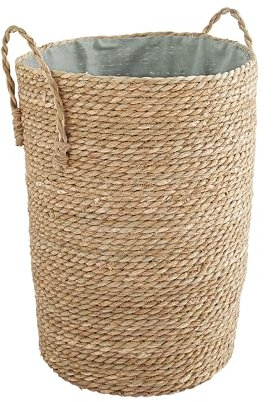 Box and beyond Wäschekorb – 40 x 40 x 50 cm – Seegras, geflochten, blau – Aufbewahrungskorb – praktisch und dekorativ