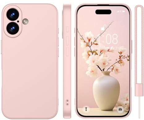 KPPIT for iPhone 16 Plus case silicone,for iPhone 16 Plus Phone case shockproof 6.9,Full camera coverage Military-Grade Protection 360°,With hand strap slim Case-Pink