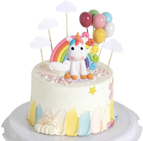 15PCS Unicorn Rainbow Cloud Cake Topper Rainbow Colorful Cupcake Toppers Soft Pottery Birthday Cake Decoration for Boys Girls Birthday Wedding Party Decorations Supplies