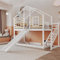 Ymkua Etagenbett Kinderbett 90x200 cm, Hochbett mit Rutsche und Fenster, Holzbett mit Rausfallschutz, Baumhaus Bett mit Treppe und Gitter, Hausbett Bettgestell mit Lattenrost, Weiß, Ohne Matratze