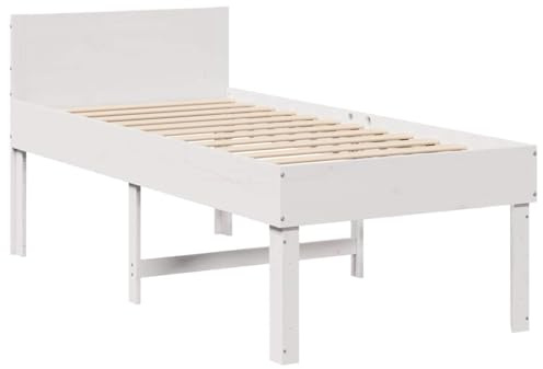 vidaXL Massivholzbett, Holzbett ohne Matratze mit Stauraum, Bettgestell mit Kopfteil Lattenrost, Bett Einzelbett für Schlafzimmer, Weiß 80x200cm Kiefernholz