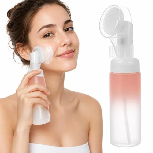 Beavorty Flacon Pompe Mousse Rechargeable avec Brosse Distributeur Gel Douche pour Nettoyant Visage Shampooing Et Après-Shampooing Format Voyage 15.10 cm 1 Pièce