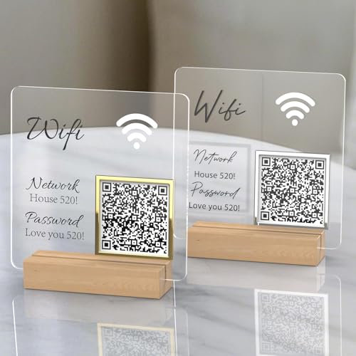 Pahdecor Letrero acrílico personalizable con código QR WiFi, señal de texto de contraseña de red WiFi, 12,7 x 12,7 cm, tablero de señal WiFi para el hogar, negocios, salón de belleza