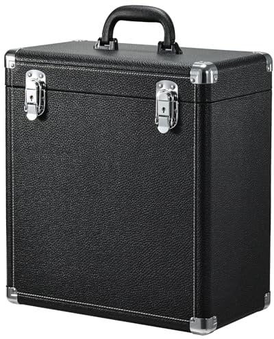 Tayqwiheva Plattenkoffer LP-Koffer Vinyl Schallplattenkoffer mit Schloss Koffer für Schallplatten von 45 LP Schallpaltten Aufbewahrungsbox,Schwarz