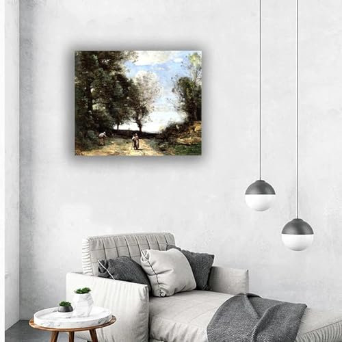 ytonghao Jean-Baptiste-Cami „Landschaft mit drei Figuren“, Druck auf Leinwand, Reproduktionen von Gemälden, Leinwand-Wandkunst für die Inneneinrichtung, 70 x 85 cm, rahmenlos