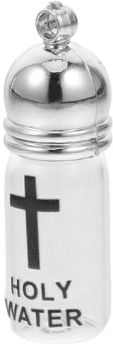 Cabilock Easter Holy Water Bottle Glass with Cross Pendant Small Refillable Christian Baptism Accessory for Religious Home Decoration