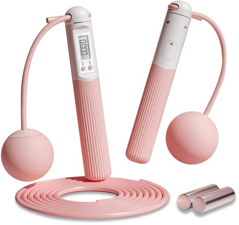 2 in I Cordless Skipping Rope, Tubasion Weighted Jump Rope with Counter, Silicone Handle Cordless Jump Rope, Digital LCD Display Ropeless Skipping Rope for Women Men Kids(Pink)
