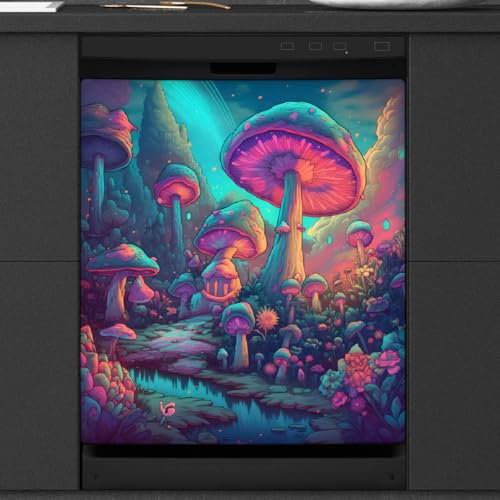 Trippy Magic Mushrooms Psychedelic Mystic Geschirrspüler-Magnetabdeckung, magnetisch, Geschirrspüler-Dekor-Aufkleber, Kühlschrank-Aufkleber, Küche, Heimdekoration, 53,3 x 66 cm