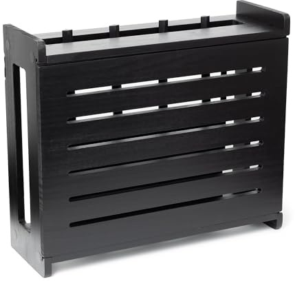 WiFi Router Storage Cabinet Router Box Hider WiFi Box Hider Shelf Cover | Standard • Pine Wood • Black Finish • Seamless Side Panel Design • Fits Routers Up To 11 • Wall Mount Or Desktop Placement