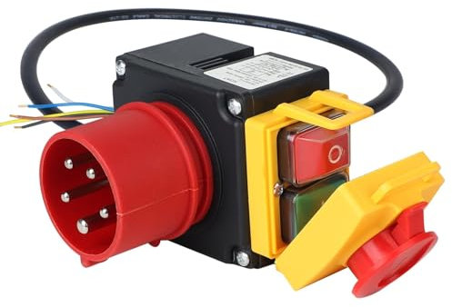 Motorschutzschalter 400V,Notausschalter 3-Phasig mit Kabel,Magnetschalter Sicherheitsschalter Nullspannungsschalter für Maschinen wie Tischsägen & Holzbearbeitung,AC-3 12A,IP54,Motorschutz bis 4.8kW