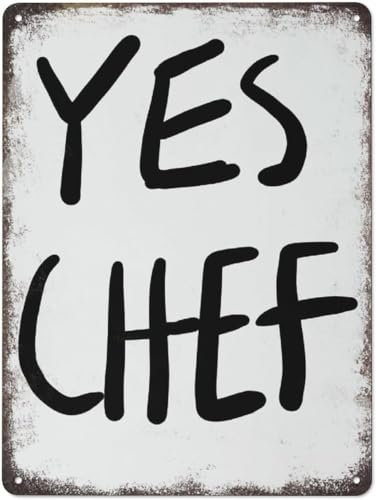 Yes Chef Poster, Küchen-Wandkunst, Bon Appetit, französisches Zitat, Poster, Metallblechschild, Vintage-Geschenk, Aluminium, kreative Neuheit, einzigartige lustige Kunstdekoration, wasserfest, 14 x 2
