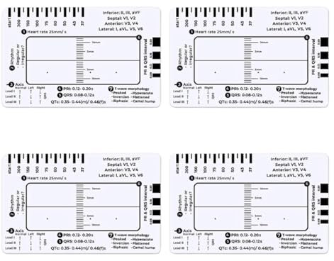 Tuesoa 4X ECG 7 Step Ruler, ECG 7 Step Ruler for ECG/EKG Interpretation, Rapid and Quick Cardiac Analysis and Measurement Tool