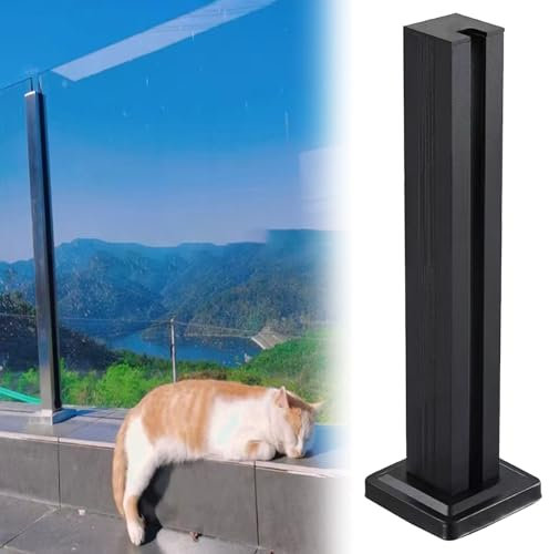 Garde-corps en verre Poteau En Verre Trempé 10mm, Colonne De Clôture En Verre Pour Escaliers Intérieurs Et Extérieurs, Balustrade De Balcon De Poteau D'extrémité/ D'angle/ Milieu(Black End Post,60cm/2