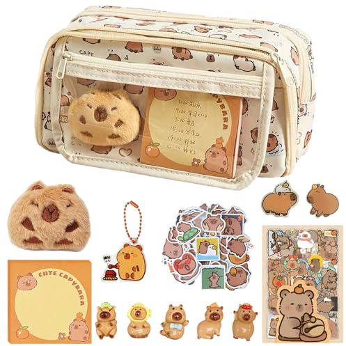 HTTDSLF Trousse Scolaire, Trousse à Crayons Capybara, Ensemble Papeterie Capybara, Trousse Crayons Grande Capacité, pour Fourniture Scolaire et de Bureau