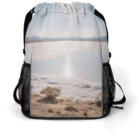 KOAYUBFC Kleiner Turnbeutel Saline Lake Bedruckter Kordelzug Turnbeutel für Herren Leicht Wasserdicht Kordelzug Rucksack für Damen mit Schuhfach für Reisen Tourismus Arbeit und Fitness