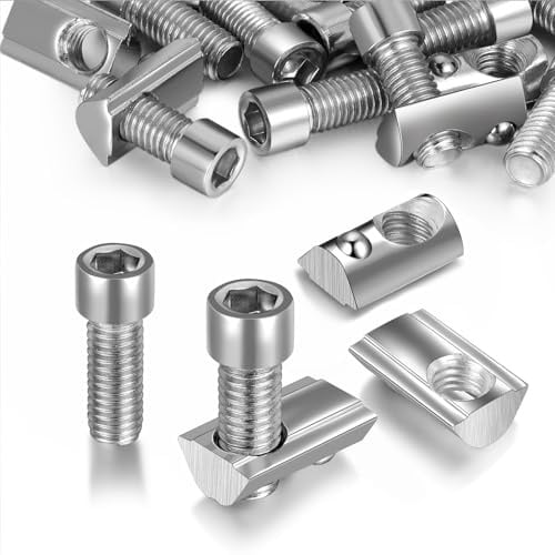 HXJDAM 30 Stück Nutensteine M6 Nut 8, T Nutsteine 40-Serie Aluprofil 40x40 Vernickeltem Kohlenstoffstahl Gleitmutter mit Federkugel für Alu C Profil 3D Drucker CNC Europanorm, mit 30 Schrauben M6x16