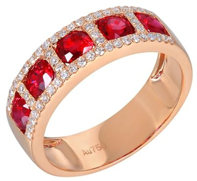 Homxi Wedding Rings Bands for Women 9 ct Rose Gold, Round with 1.7ct Created Ruby and Moissanite, Promise Ring for Women Rose Gold Size H 1/2