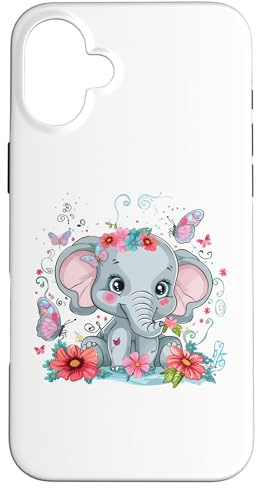 Cute Elephant With Flowers I Kids Elephant Case for iPhone 16 Plus