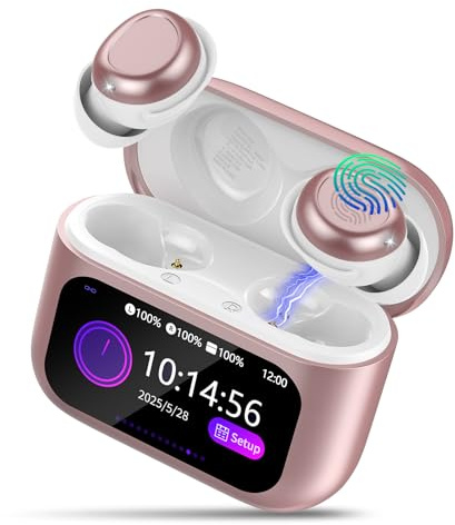 ZYHKON Bluetooth Kopfhörer, Bluetooth 5.4 Schlafkopfhörer In Ear mit Touchscreen, 48H Spielzeit Mini Kopfhörer mit HiFi Sound/5 EQ-Modi, Rosa