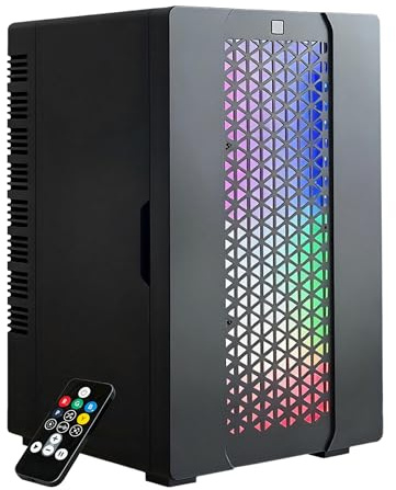 Mini Fridge, Dimmable Gaming Light Wine Fridge with Remote Control (Black) | 24 Display Modes Adjustable LED Light Gaming Mini Fridge, Cyber Style Skincare Fridge for Bedroom, Home, Gaming Room, Gift