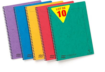 Clairefontaine 4859Zpack - Packung mit 10 Notizheften mit Spiralbindung Europa Notemaker, DIN A4 (21x29,7 cm), 60 Blatt kariert 90g, abtrennbar, farbig sortiert, 10 Stück