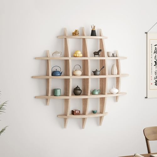 Artisanal Habitat Wandregal aus massivem Holz – Offenes Dekoregal im modernen Design, Vintage Kaffeetassen Regal, für Tee, Bücher & Sammlerstücke, 70/90 cm, in Natur- und Dunkelbraun (Helles B, 70cm)